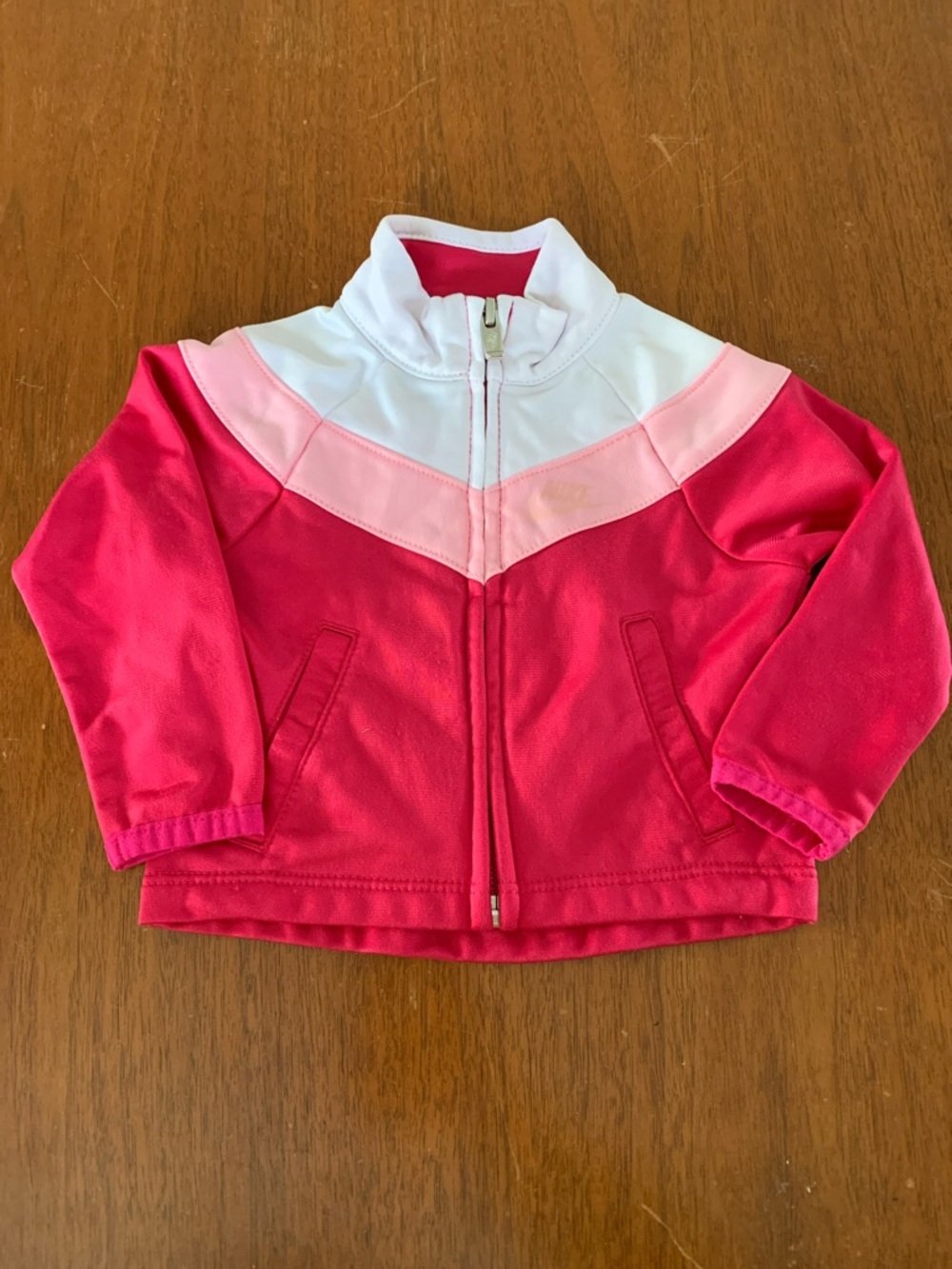 🫐3/$30 Nike Girls Pink White Colorblock Zip Jacket size 6m